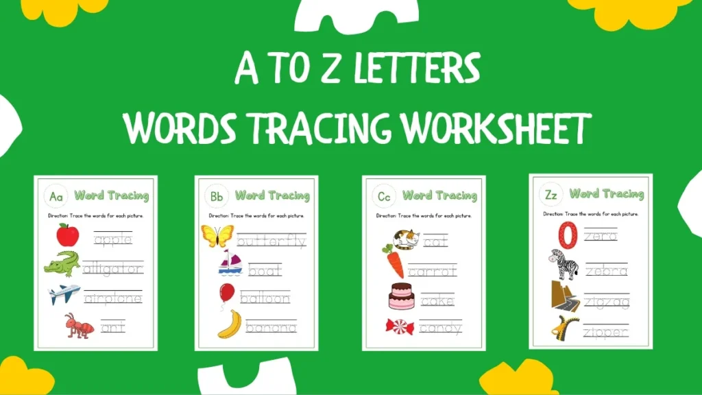 Fun A to Z Letter Words Tracing Worksheet for Kids