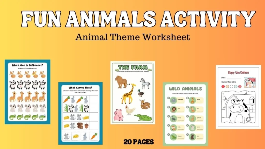 Fun Animals Activity Printable Worksheet for Kids